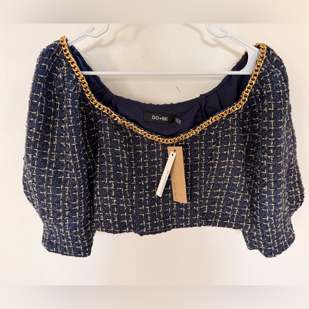 DO+BE Navy and Gold Chain Detail Crop Top